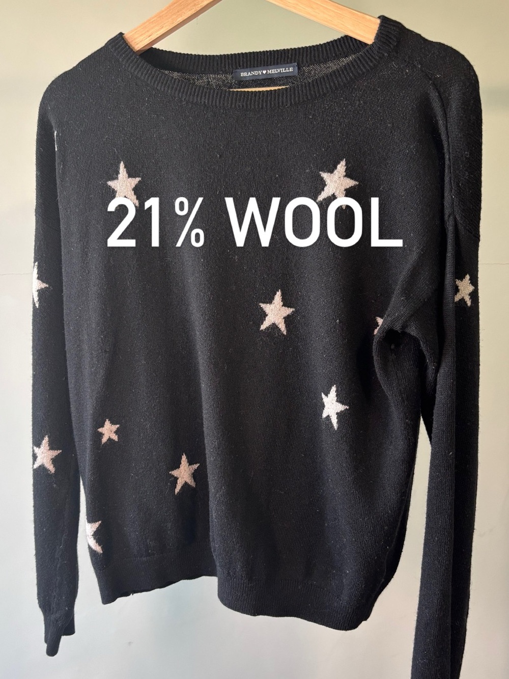 Brandy Melville Black Star-Print Wool Blend Sweater